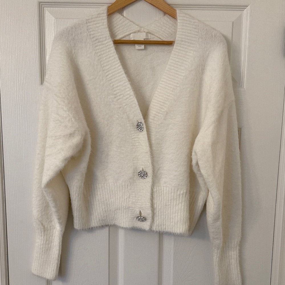 Never worn - H&M Cream Women's Cardigan with Silver Buttons
